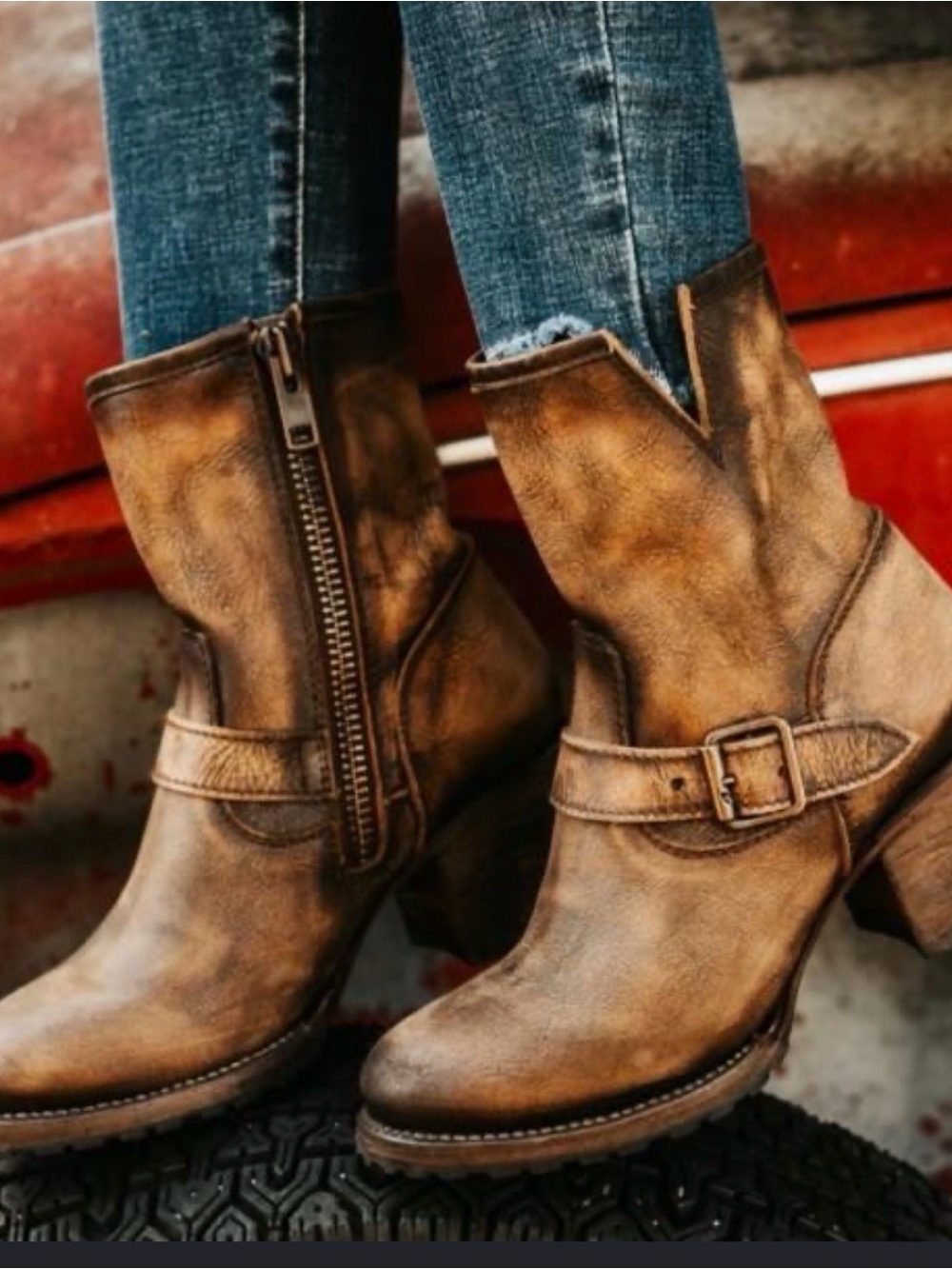 Freebird Carlito Distressed Brown Leather Ankle Boots with Side Zipper